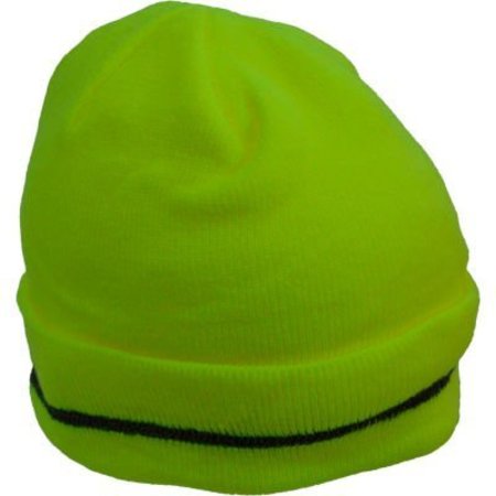 PETRA ROC INC Petra Roc Hi-Visibility Safety Beanie Hat with Reflective Woven Stripe, Lime, One Size LBE-S1